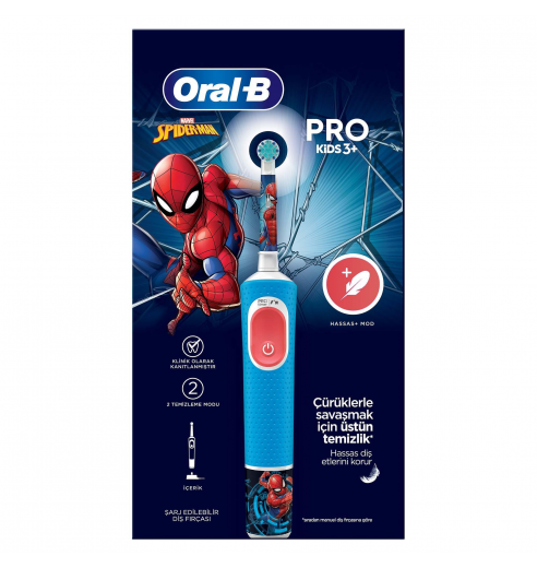 Детская электрическая зубная щетка ORAL-B Vitality Pro Kids Spider-man 2 режима