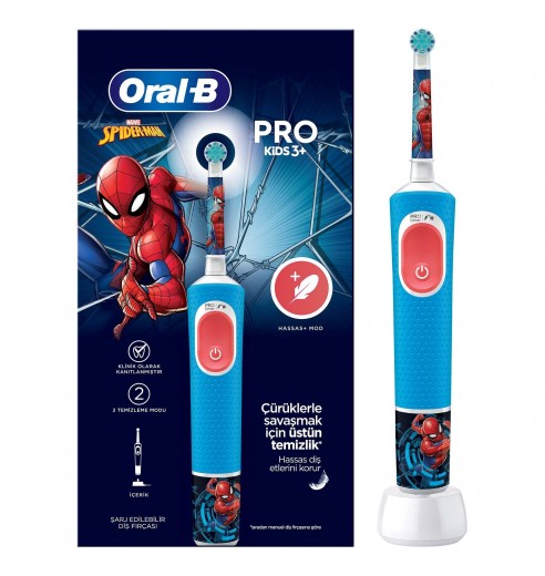 Детская электрическая зубная щетка ORAL-B Vitality Pro Kids Spider-man 2 режима