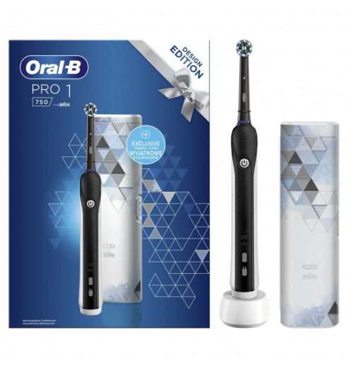 Электрическая зубная щетка Oral-B Pro 750 D16.513.UX c футляром для путешествий Design Edition черная