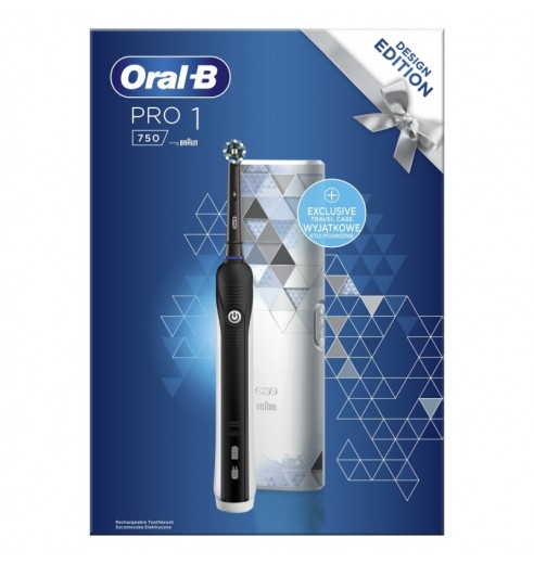 Электрическая зубная щетка Oral-B Pro 750 D16.513.UX c футляром для путешествий Design Edition черная