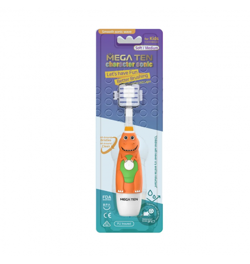 Детская электрическая зубная щетка MEGA TEN Kids Sonic Динозавр