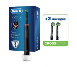 Электрическая зубная щетка Oral-B Pro 3 3500 D505.513.3 CrossAction, черная + Насадки Oral-B EB50BRB CrossAction Black, 2 шт