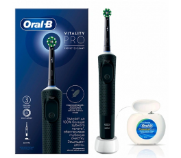 Электрическая зубная щетка Oral-B Vitality Pro D103.413.3 Cross Action Protect X Clean, черная - зубная нить Essential floss мятная 50м