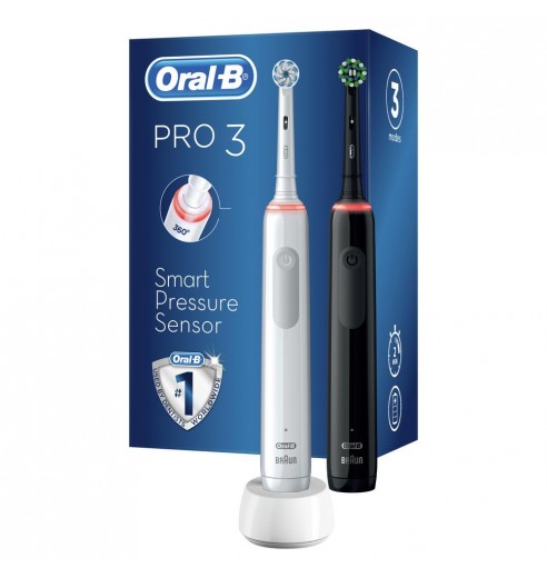 Набор электрических зубных щеток Oral-B Pro 3 Black and White (2 шт) + Насадки Oral-B CrossAction (10 шт)