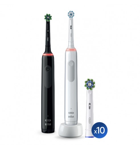 Набор электрических зубных щеток Oral-B Pro 3 Black and White (2 шт) + Насадки Oral-B CrossAction (10 шт)