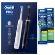 Набор электрических зубных щеток Oral-B Pro 3 Black and White (2 шт) + Насадки Oral-B CrossAction (10 шт)
