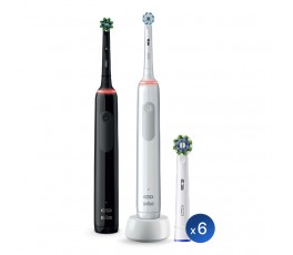 Набор электрических зубных щеток Oral-B Pro 3 Black and White (2 шт) + Насадка для эффективной чистки Oral-B CrossAction (6 шт)