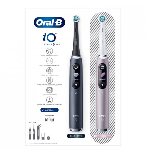 Электрическая зубная щетка Oral-B iO 9 DUO Black Onyx, Rose Quartz
