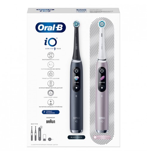 Электрическая зубная щетка Oral-B iO 9 DUO Black Onyx, Rose Quartz