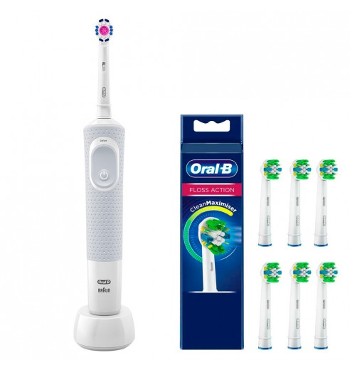 Электрическая зубная щетка Oral-B Vitality 3D White White D100.413.1 + Насадки FlossAction EB25RB-6 (6шт.)