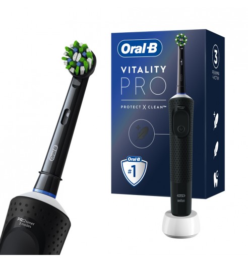 Электрическая зубная щетка Oral-B Vitality Pro D103.413.3 Cross Action Protect X Clean, черный + Насадки Oral-B EB50BRB CrossAction Black, 2 шт