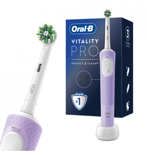 Электрическая зубная щетка Oral-B Vitality Pro D103.413.3 Cross Action Protect X Clean, сиреневый + Насадки Oral-B CrossAction EB50RB-4, 4 шт