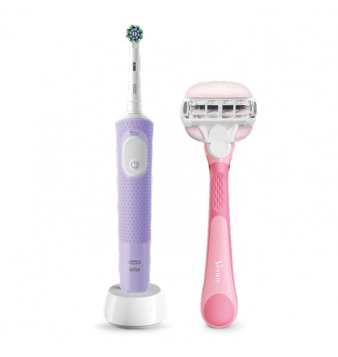 Электрическая зубная щётка Oral-B Vitality Pro лиловая + Женская бритва Gillette Venus Comfortglide Miami с 1 сменной кассетой и держателем