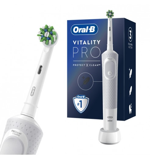 Электрическая зубная щетка Oral-B Vitality Pro D103.413.3 Cross Action Protect X Clean, белый + Насадки Oral-B CrossAction EB50RB-2, 2 шт