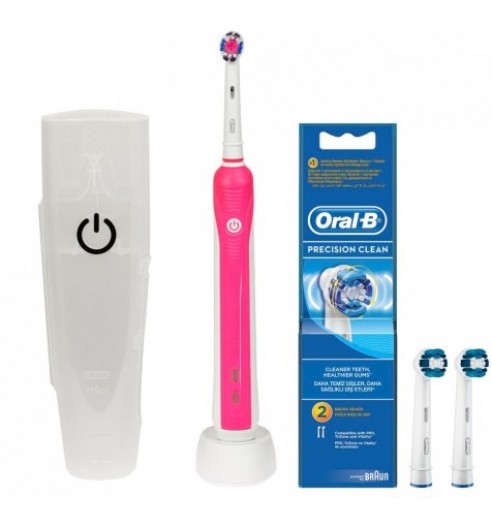 Электрическая зубная щетка Oral-B PRO 750 Pink (Розовая) D16.513.UX + Футляр + Насадки EB20RB Precision Clean 2 шт