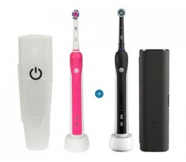 Набор: Электрическая зубная щетка Oral-B PRO 750 Pink D16.513.UX + Электрическая зубная щетка Oral-B PRO 750 Black D 16.513.UX
