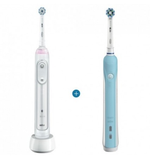 Набор: Электрическая зубная щетка Oral-B Smart Sensitive D700.513.5 White + Электрическая зубная щетка Oral-B PRO 500 CrossAction D16.513.U блистер
