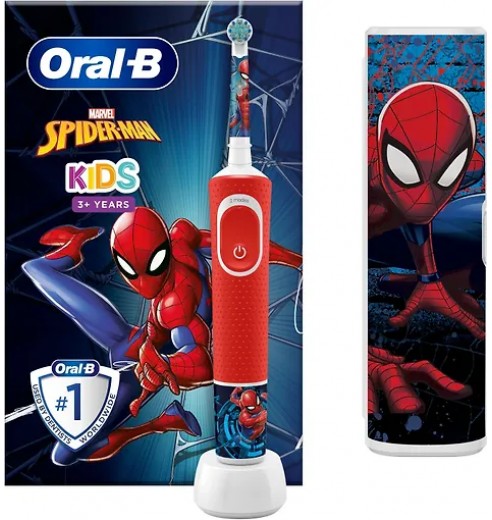 Детская электрическая зубная щетка Oral-B Vitality Kids D100.413.2KX Spiderman + чехол