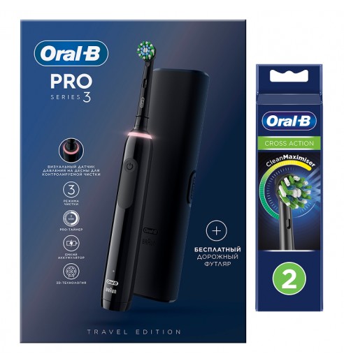 Электрическая зубная щетка Oral-B Pro 3 3500 + Насадка для эффективной чистки Oral-B CrossAction (2 шт)