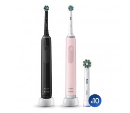 Электрические зубные щетки Oral-B Pro 3 3500 розовая и черная + Насадка для эффективной чистки Oral-B CrossAction (10 шт)