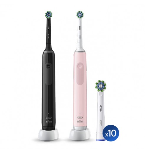 Электрическая зубная щетка Oral-B Pro 3 розовая и Электрическая зубная щетка Oral-B Pro 3 черная + Насадки Oral-B CrossAction (10 шт)
