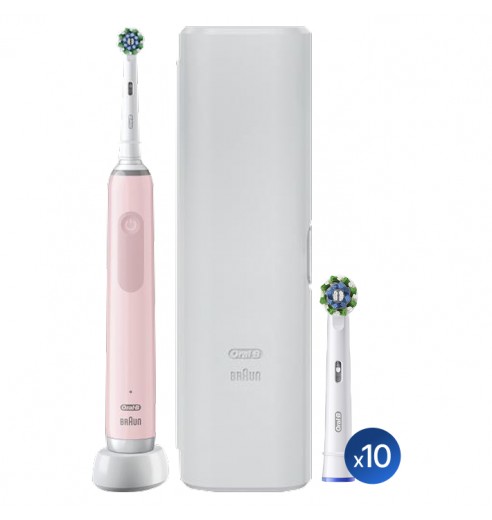 Электрическая зубная щетка Oral-B Pro 3 3500 розовая + Насадки Oral-B CrossAction (10 шт)