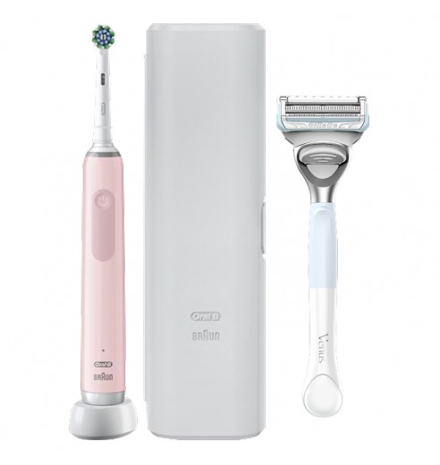 Электрическая зубная щетка Oral-B Pro 3 3500 розовая + Женская бритва для ухода в зоне бикини Gillette Venus Satin Care