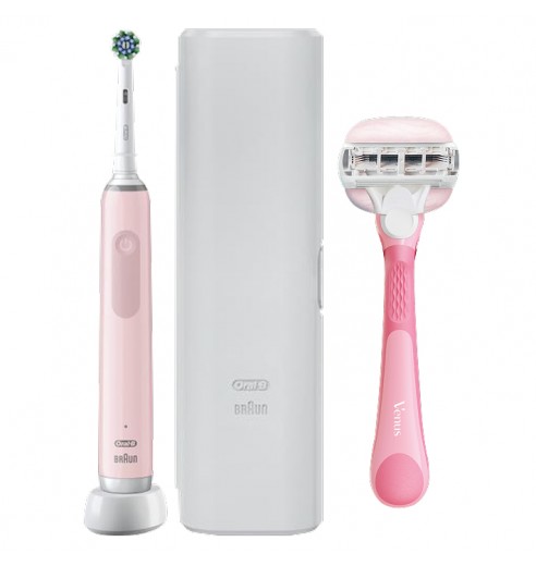 Электрическая зубная щетка Oral-B Pro 3 3500 розовая + Женская бритва Gillette Venus Comfortglide Miami с 1 сменной кассетой и держателем