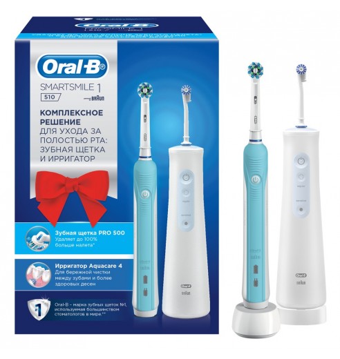 Набор Oral-B SmartSmile 1 510: Электрическая зубная щетка Oral-B Pro 1 500 + Ирригатор Aquacare 4
