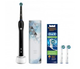 Электрическая зубная щетка Oral-B Pro 750 D16.513.UX c футляром Design Edition черная + Насадка Cross Action (2 шт) EB 50-2