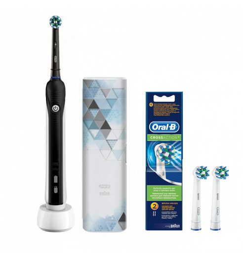 Электрическая зубная щетка Oral-B Pro 750 D16.513.UX c футляром Design Edition черная + Насадка Cross Action (2 шт) EB 50-2