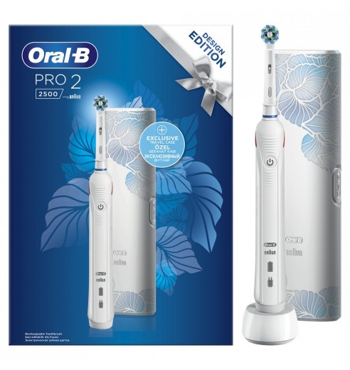 Электрическая зубная щетка Oral-B PRO 2 2500 Cross Action D501.513.2X White c футляром для путешествий Design Edition