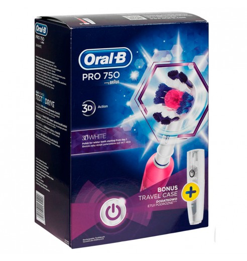 Электрическая зубная щетка Oral-B PRO 750 Pink (Розовая) D16.513.UX + Футляр + Насадки EB20RB Precision Clean 2 шт