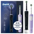 Набор Oral-B электрическая зубная щетка Vitality Pro Duo Черная и Сиреневая в подарочной упаковке + Насадки Oral-B CrossAction EB50RB-4, 4 шт + Зубная нить ORAL-B Essential floss мятная 50м (2 шт.)