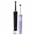 Набор Oral-B электрическая зубная щетка Vitality Pro Duo Черная и Сиреневая в подарочной упаковке + Насадки Oral-B CrossAction EB50RB-4, 4 шт + Зубная нить ORAL-B Essential floss мятная 50м (2 шт.)