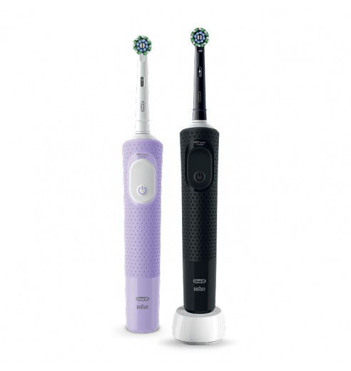 Набор оригинальных электрических зубных щеток Oral-B Vitality Pro, 2 щётки, Черная и Лиловая, 2 насадки