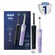 Набор оригинальных электрических зубных щеток Oral-B Vitality Pro, 2 щётки, Черная и Лиловая, 2 насадки