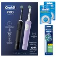 Электрические зубные щетки Vitality Pro Duo + Насадки для эффективной чистки Oral-B CrossAction (4 шт) и зубная нить ORAL-B Essential floss мятная 50м (2 шт)