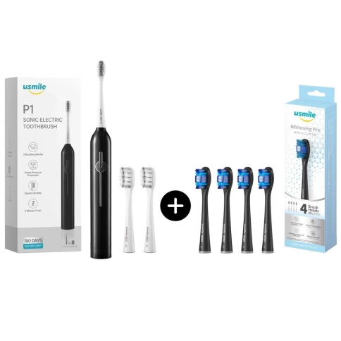 Электрическая зубная щетка usmile P1 - Black + Насадка для зубной щетки usmile Whitening Pro PCB01 - Black 6