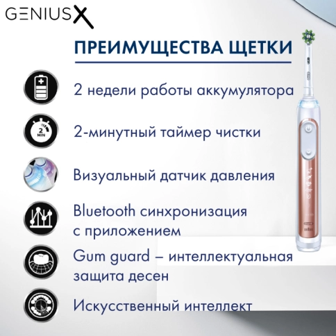 Электрическая зубная щетка Oral-B Genius X 20000 Rose Gold + Насадки Oral-B CrossAction (4 шт) 3