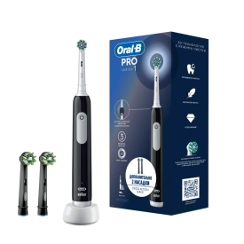 Электрическая зубная щетка Oral-B Pro 1 Черная +Насадки CrossAction Черный 2шт+ Белый 1шт