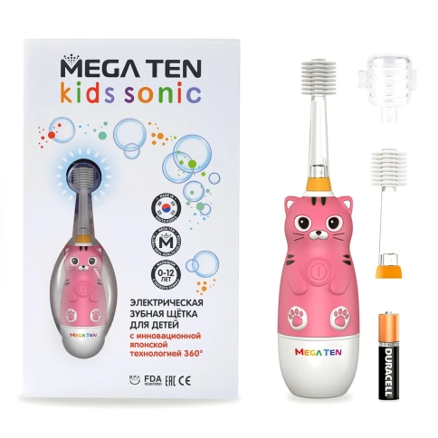 Электрическая зубная щетка MEGA TEN Kids Sonic Котенок в наборе 1