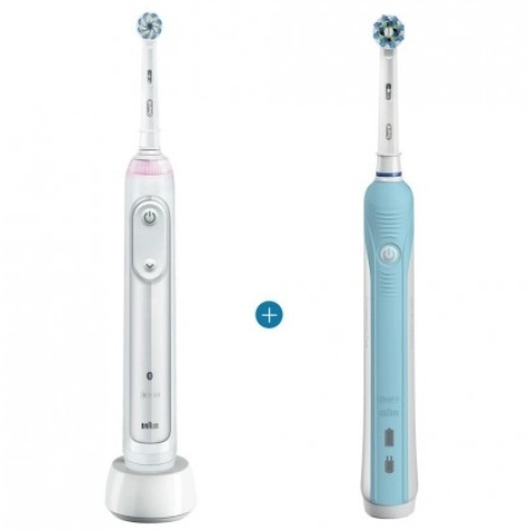Набор: Электрическая зубная щетка Oral-B Smart Sensitive D700.513.5 White + Электрическая зубная щетка Oral-B PRO 500 CrossAction D16.513.U блистер 0