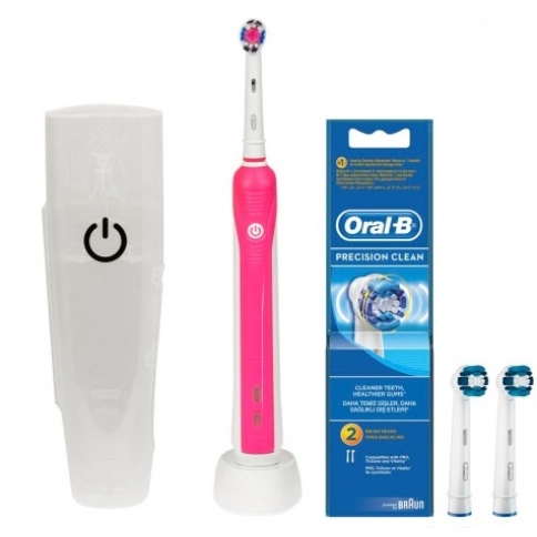 Электрическая зубная щетка Oral-B PRO 750 Pink (Розовая) D16.513.UX + Футляр + Насадки EB20RB Precision Clean 2 шт 0