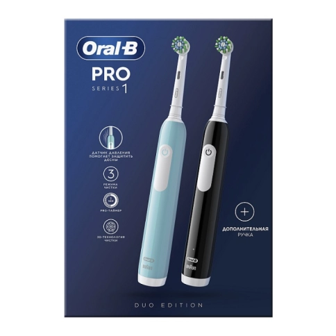 Электрическая зубная щетка Oral-B Pro Series 1 Duo/D305.523.3H черная+бирюзовая 3 режима тип 3791+Насадка Cross Action 12