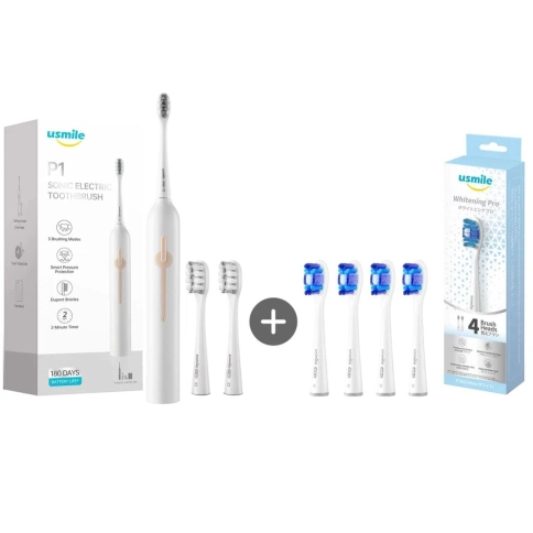 Электрическая зубная щетка usmile P1 - White + Насадка для зубной щетки usmile Whitening Pro PCB01 - White 6