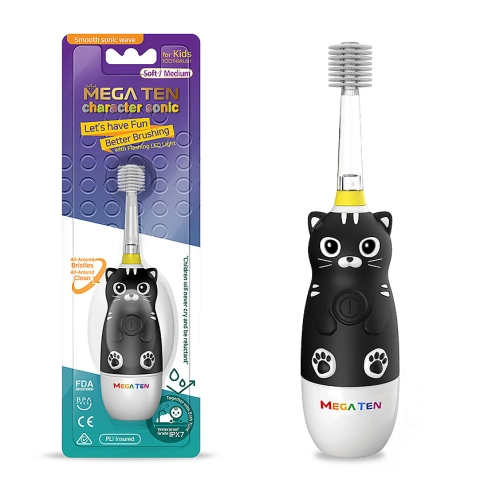 Детская электрическая зубная щетка MEGA TEN Kids Sonic Котенок Black Edition 3