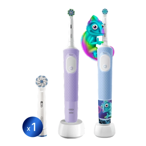 Набор электрических зубных щеток Oral-B Vitality Kids Хамелеон + Vitality Pro лиловая c дополнительной насадкой Sensitive Clean (1 шт) 0