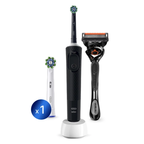 Электрическая зубная щётка Oral-B Vitality Pro Черная с бритвой мужской Gillette Fusion 5 Proglide и насадка Cross Action 0