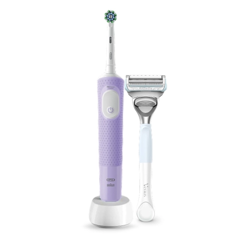 Электрическая зубная щётка Oral-B Vitality Pro лиловая + Женская бритва для ухода в зоне бикини Gillette Venus Satin Care 0
